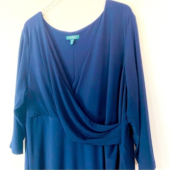 Lauren Ralph Lauren Navy Jersey Surplice Neckline Dress Size 24 - Picture 5 of 9